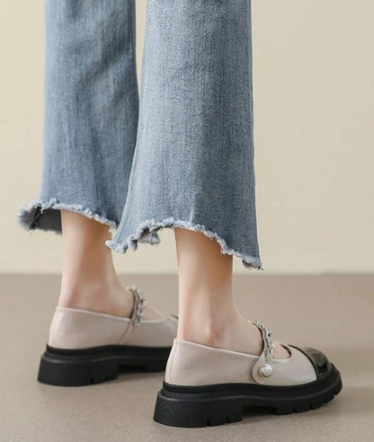 Women’s Chunky Synthetic Leather Round Toe Loafers Off White