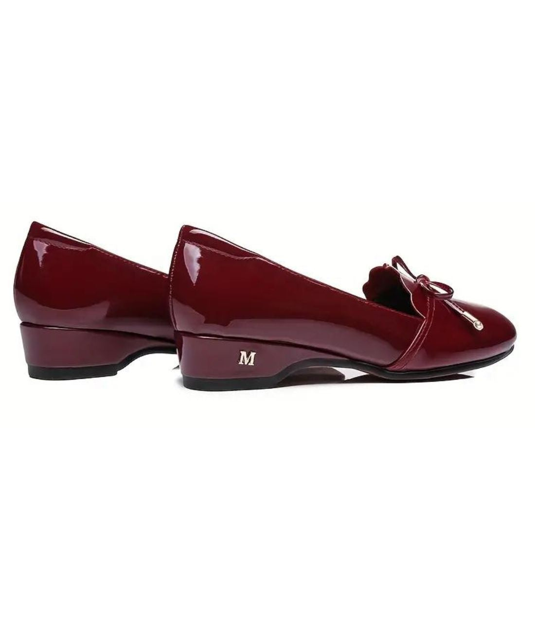 Women’s Low Heel Patent Leather Round Toe Loafers Burgundy