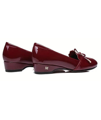 Women’s Low Heel Patent Leather Round Toe Loafers Burgundy