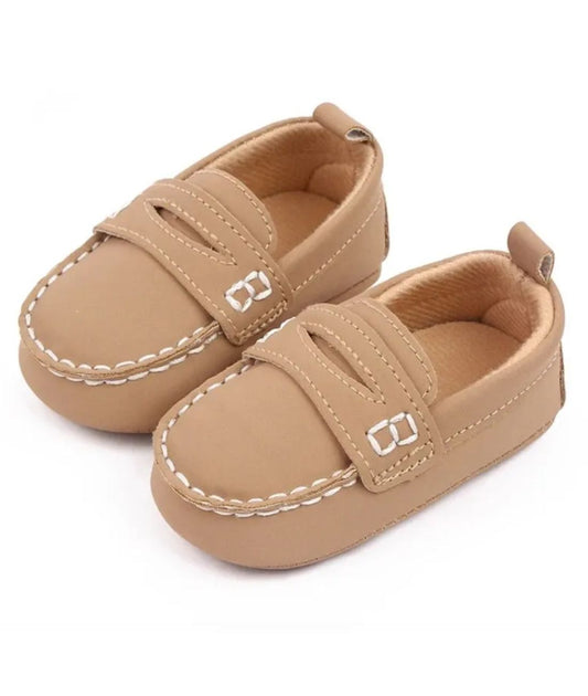 Girls’ Slip On Leather Loafers Sand Beige Pointed Toe