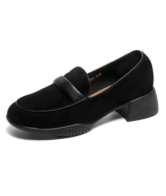 Women’s Heeled Suede Loafers Deep Black