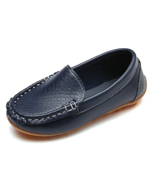 Kids Slip On Leather Loafers Navy