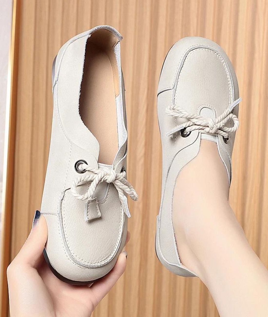Women’s Lace Up Leather Loafers Off White