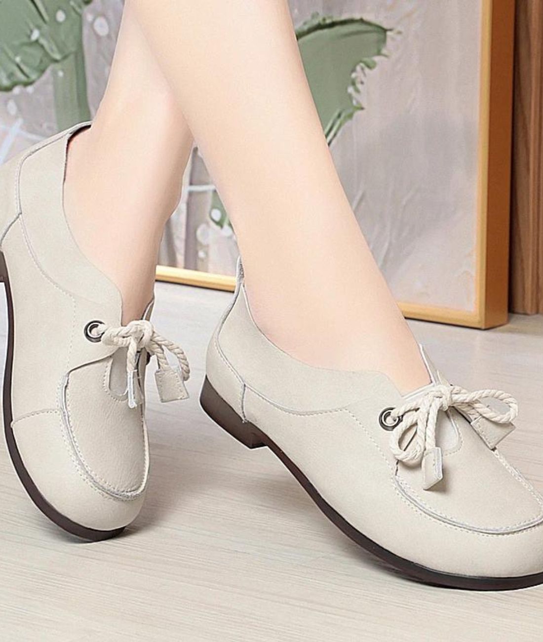 Women’s Lace Up Leather Loafers Off White
