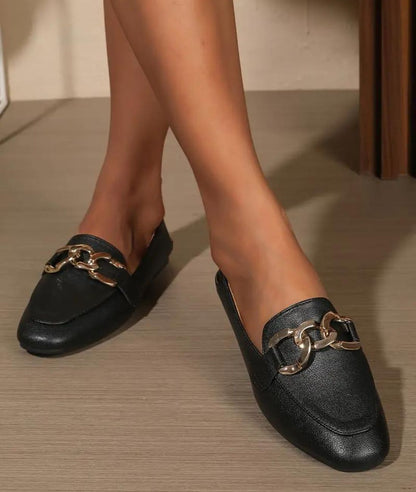 Women’s Low Heel Leather Loafers Deep Black