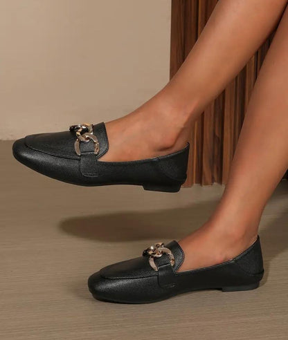 Women’s Low Heel Leather Loafers Deep Black