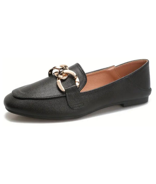Women’s Low Heel Leather Loafers Deep Black