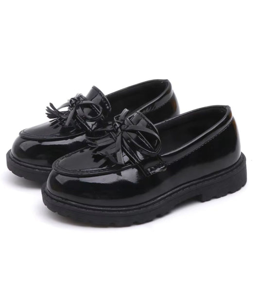 Girls Slip On Patent Leather Loafers Deep Black