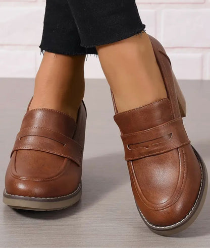 Women’s Chunky Leather Pointed Toe Loafers Coffee Brown