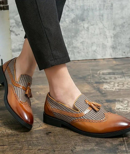 Men’s Tassel Leather Loafers Coffee Brown