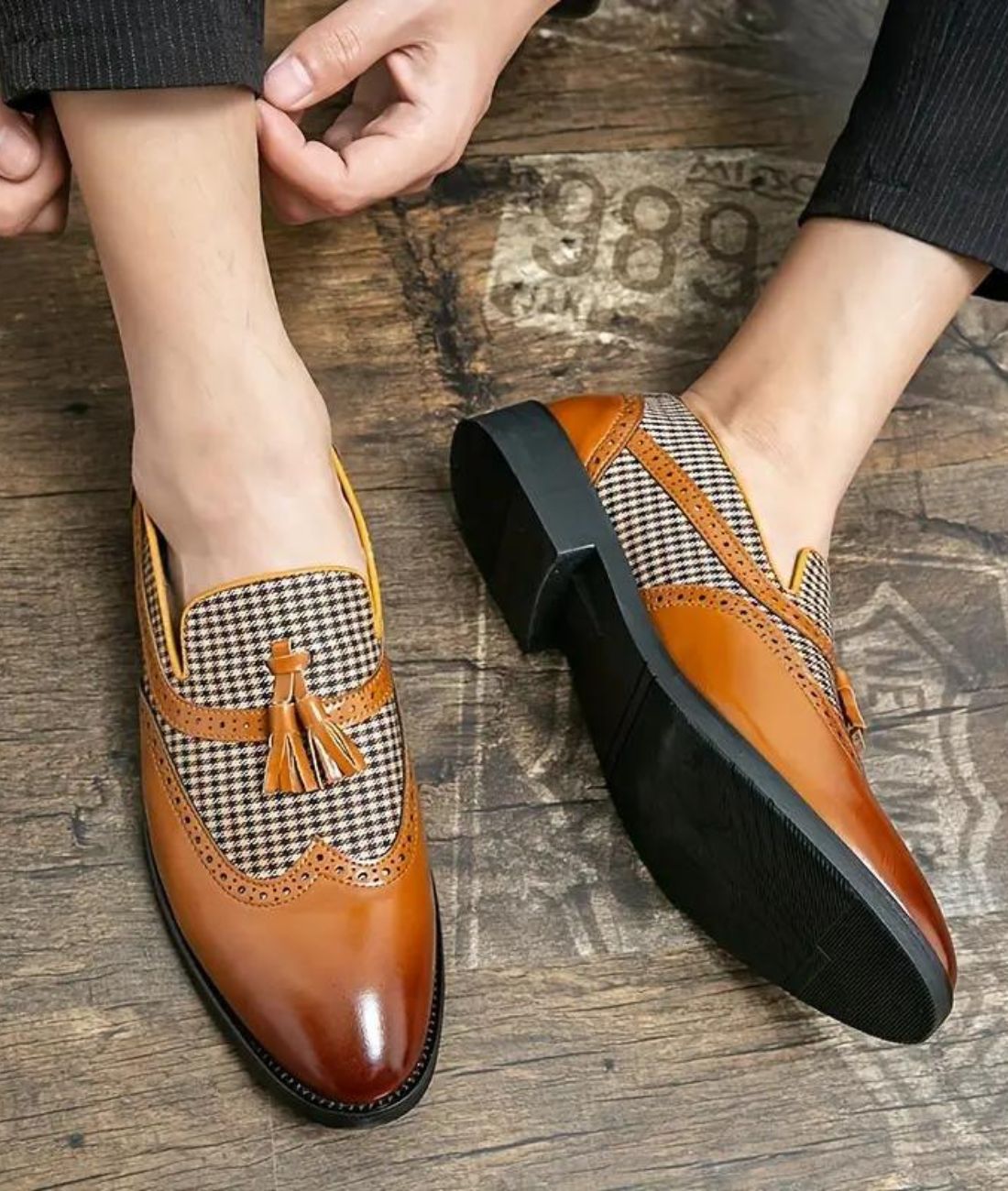 Men’s Tassel Leather Loafers Coffee Brown