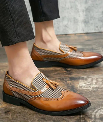 Men’s Tassel Leather Loafers Coffee Brown