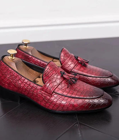 Men’s Low Heel Patent Leather Loafers Vermilion Red