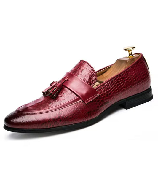 Men’s Low Heel Patent Leather Loafers Vermilion Red