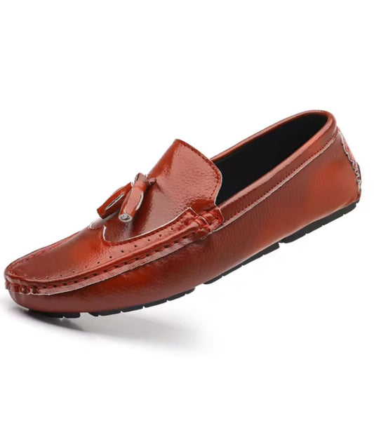 Mens Tassel Suede Loafers Coffee Brown