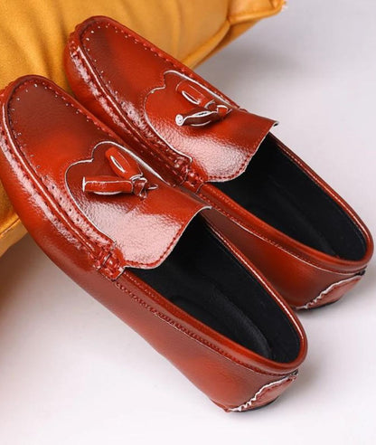Mens Tassel Suede Loafers Coffee Brown