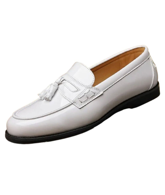 Men’s Tassel Patent Leather Loafers Off White
