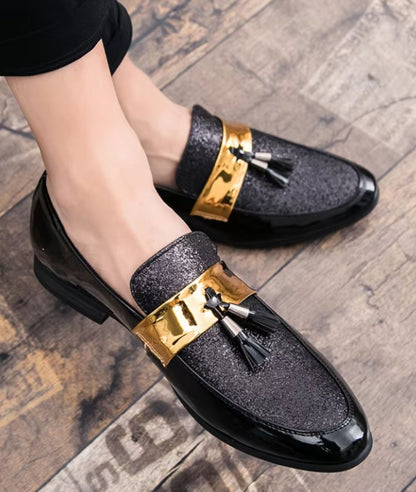 Men’s Tassel Patent Leather Loafers Deep Black