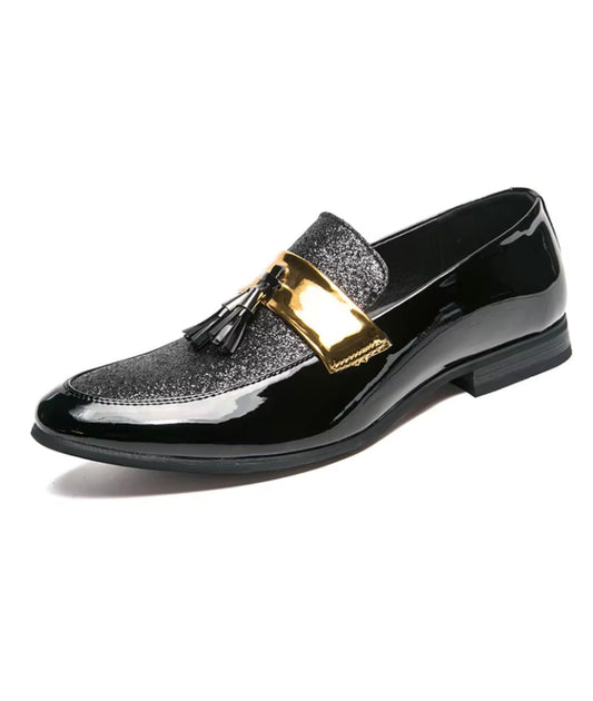 Men’s Tassel Patent Leather Loafers Deep Black