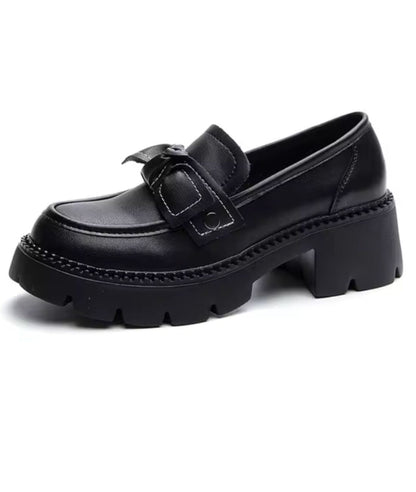 Women’s Low Heel Patent Leather Loafers Deep Black