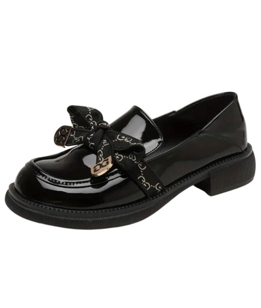 Women’s Slip On Low Heel Patent Leather Loafers Deep Black