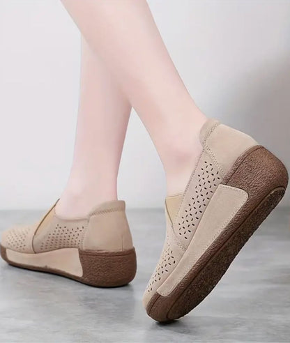 Women’s Pointed Toe Slip On Leather Loafers Sand Beige