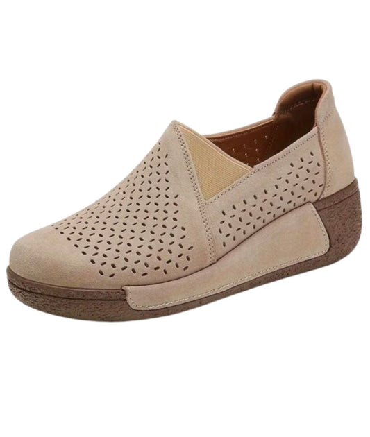 Women’s Pointed Toe Slip On Leather Loafers Sand Beige