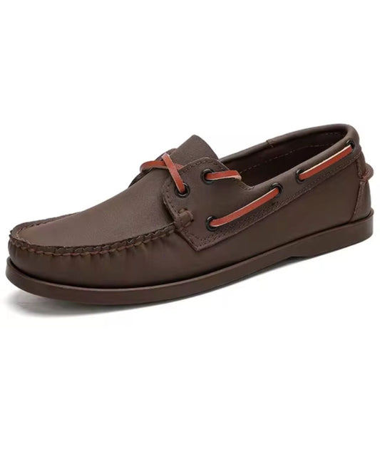 Men’s Lace Up Boat Suede Loafers Cognac Brown