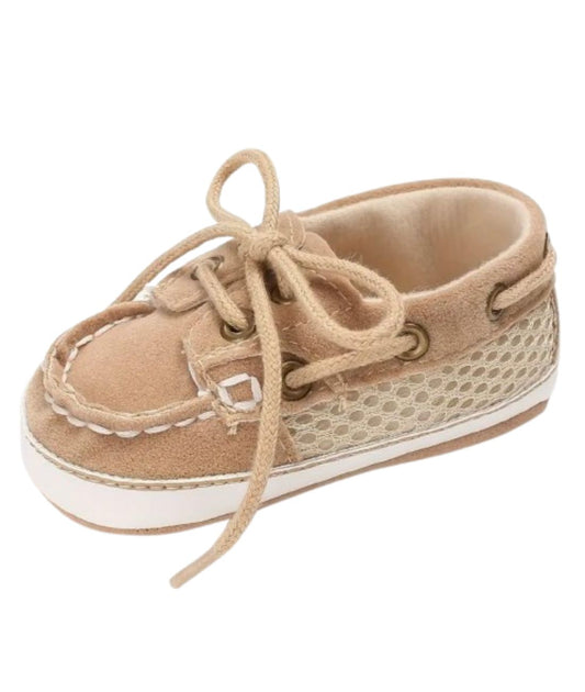 Baby Lace Up Suede Loafers Sand Beige