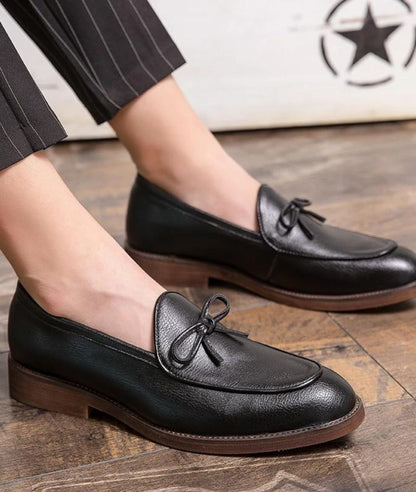 Men’s Slip On Leather Loafers Deep Black Pointed Toe