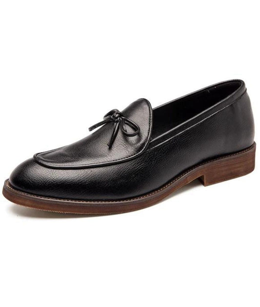 Men’s Slip On Leather Loafers Deep Black Pointed Toe
