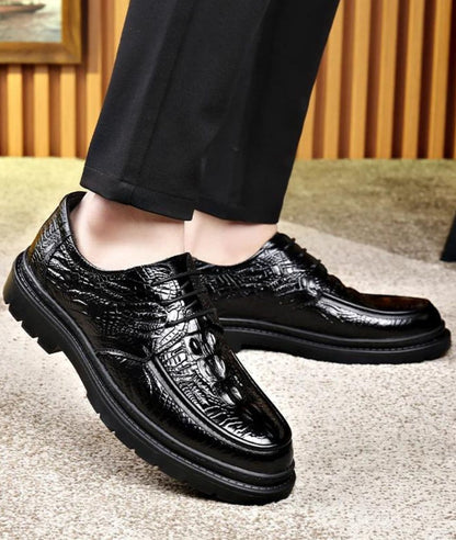 Men’s Chunky Patent Leather Pointed Toe Loafers Deep Black