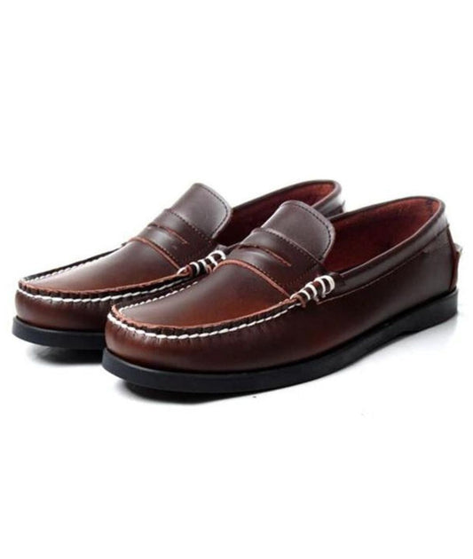Mens Penny Leather Loafers Coffee Brown