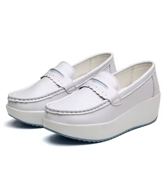 Women’s Platform Leather Loafers Off White Chunky Sole