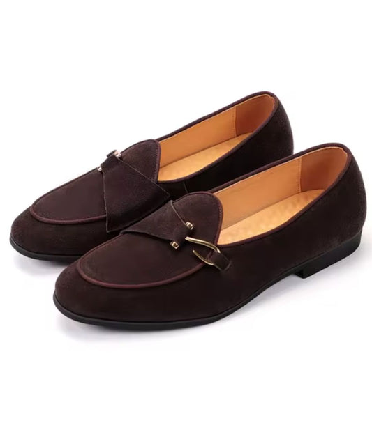 Men’s Slip On Patent Leather Loafers Coffee Brown