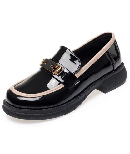 Women’s Low Heel Patent Leather Loafers Deep Black