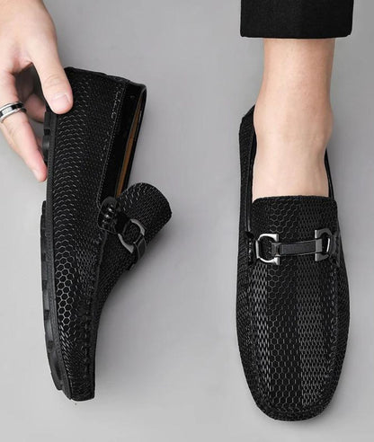 Men’s Penny Pointed Toe Leather Loafers Deep Black