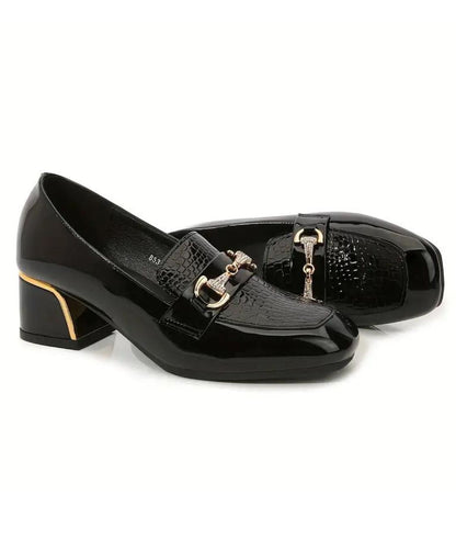 Women’s Horsebit Patent Leather Pointed Toe Loafers Deep Black