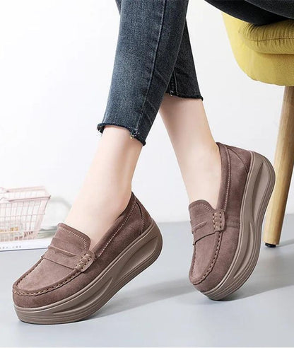 Women’s Platform Suede Loafers Coffee Brown