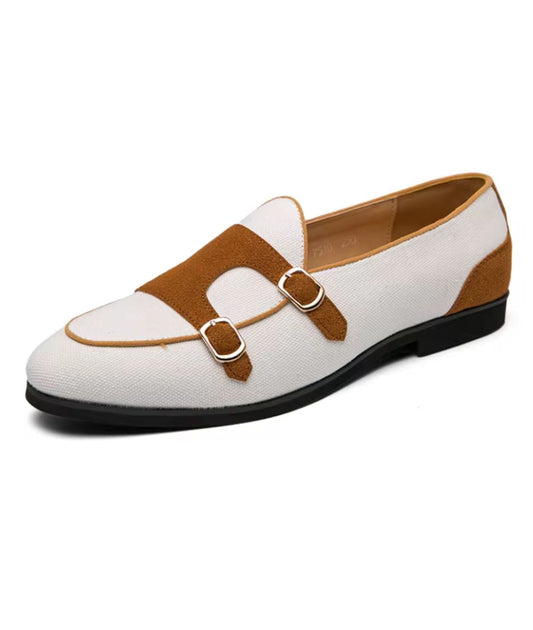 Men’s Slip On Synthetic Leather Loafers Off White Pointed