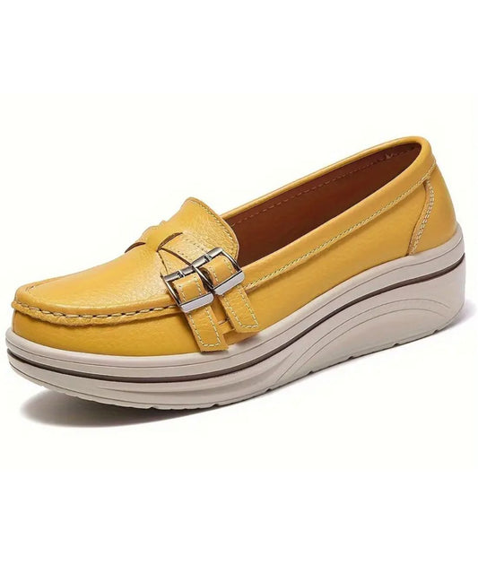 Women’s Platform Leather Loafers Sand Beige