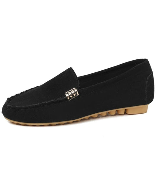 Women’s Slip On Pointed Toe Suede Loafers Deep Black
