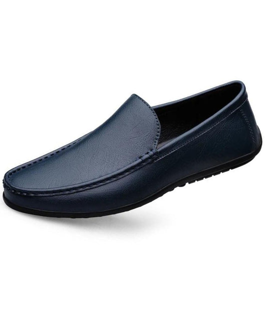 Men’s Slip On Leather Loafers Navy With Pointed Toe