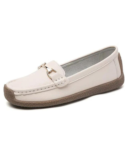 Women’s Round Toe Slip On Patent Leather Loafers Off White