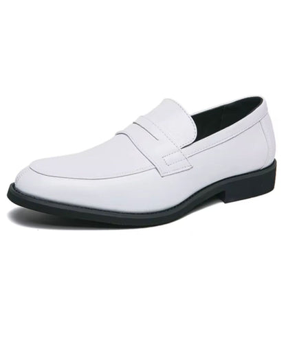 Men’s Penny Leather Loafers Off White Black Sole
