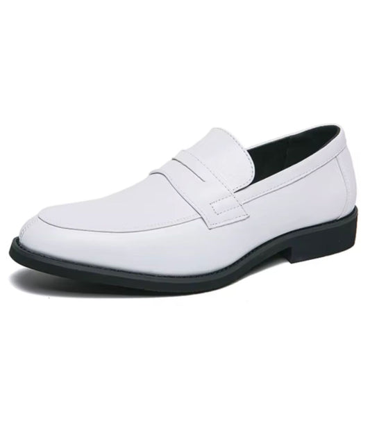 Men’s Penny Leather Loafers Off White Black Sole