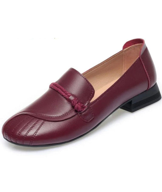 Womens Low Heel Patent Leather Loafers Burgundy