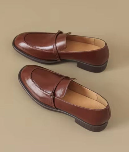 Women’s Low Heel Patent Leather Loafers Coffee Brown