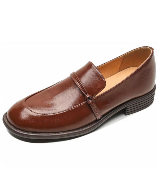 Women’s Low Heel Patent Leather Loafers Coffee Brown