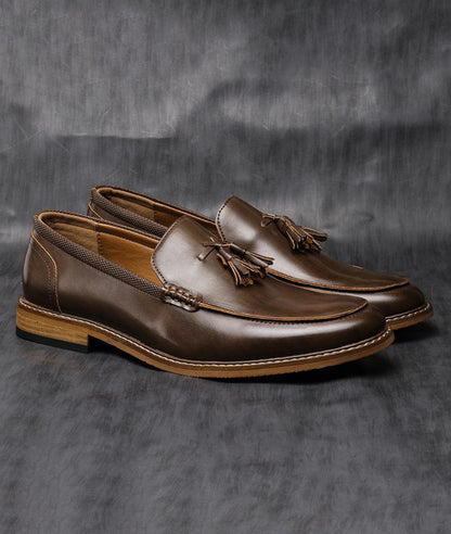Men’s Tassel Leather Loafers Coffee Brown